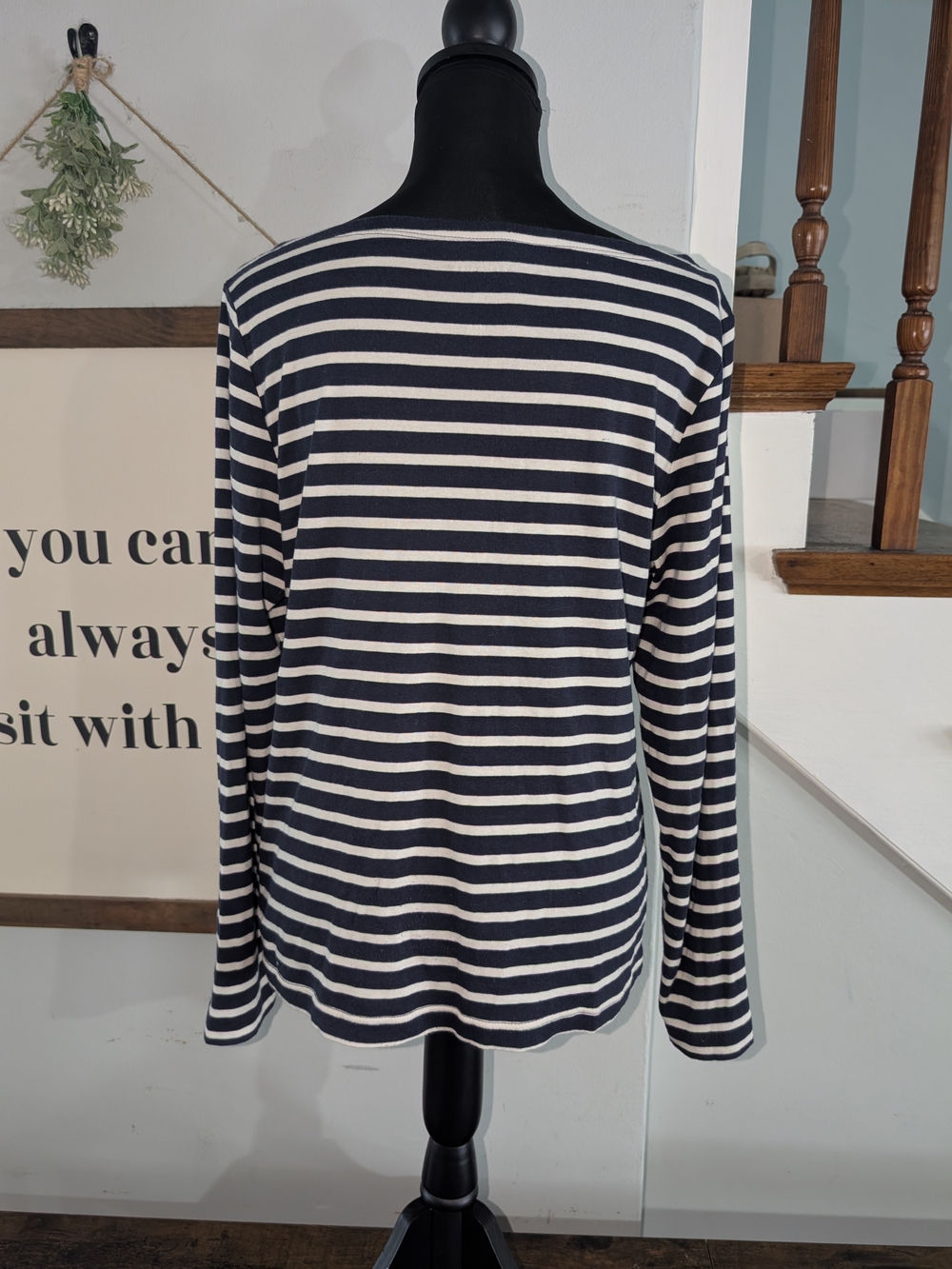 Gap Striped Boatneck Long-Sleeve Top - Navy & White XL - Picture 2 of 5
